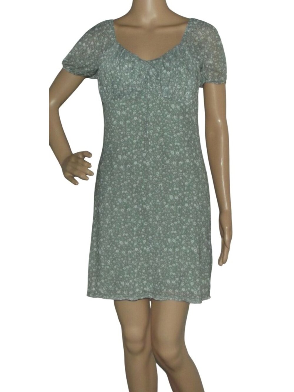 No Boundaries Dress Medium (7-9) Green Milkmaid Ditzy Floral Mesh Y2K knee